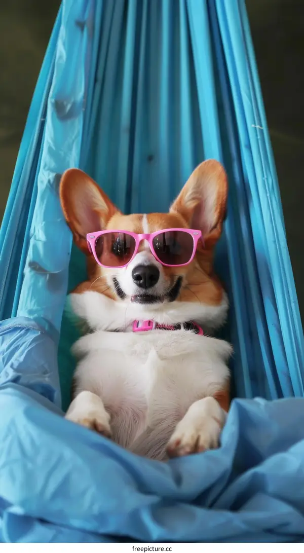 Cute Dog Relaxing in a Hammock with Sunglasses
