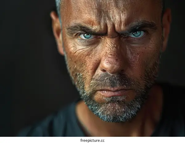 Portrait of an intense man with blue eyes