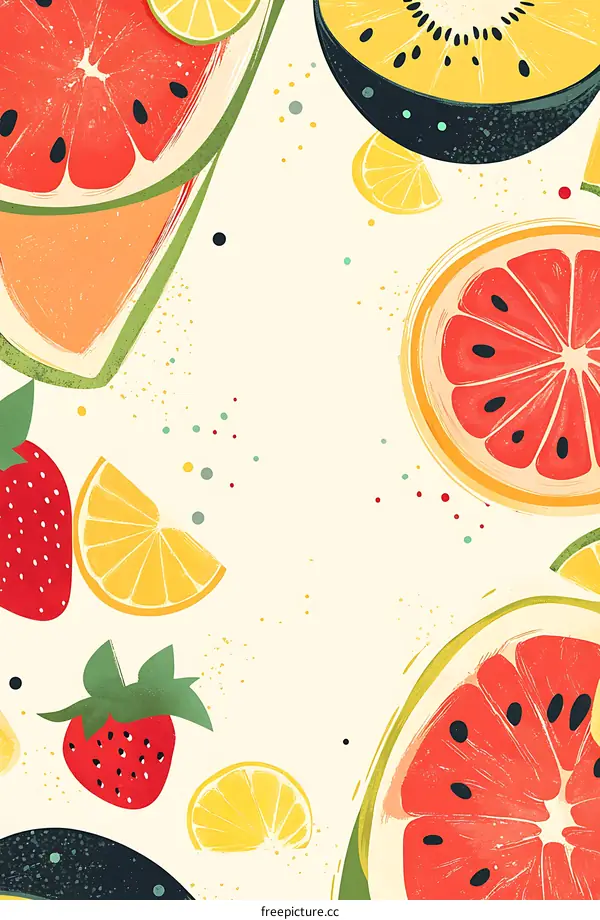 Summer Fruits Illustration with White Background