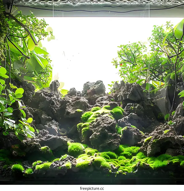 Green Moss and Rocks in a Terrarium