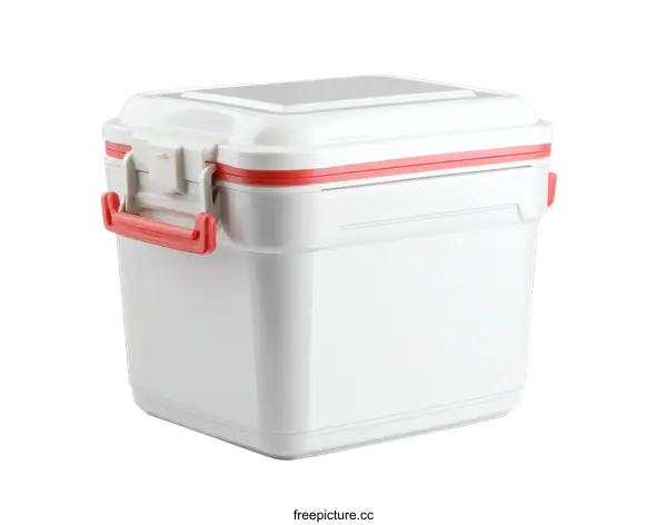 [Transparent Background PNG]White Plastic Cooler Box with Red Trim