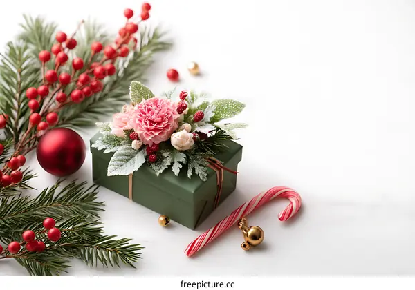 Christmas Gift Box Decoration with Festive Accents