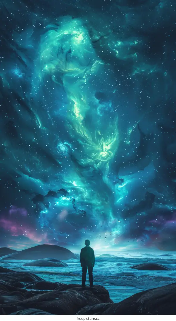 Man looking up at the beautiful starry night sky