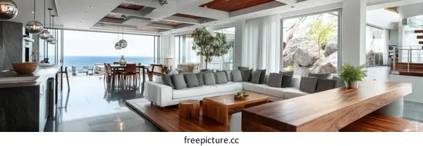 Modern Coastal Living Room with Dining Area
