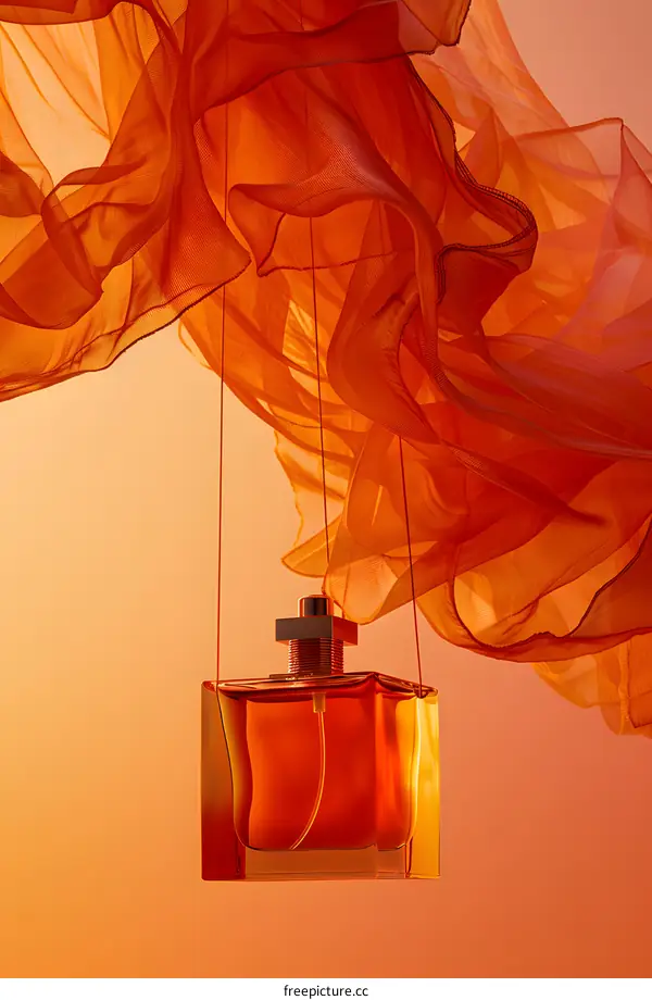 Orange Fabric Draped Over Perfume Bottle