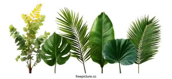 [Transparent Background PNG]Arrangement of Tropical Leaves on White Background
