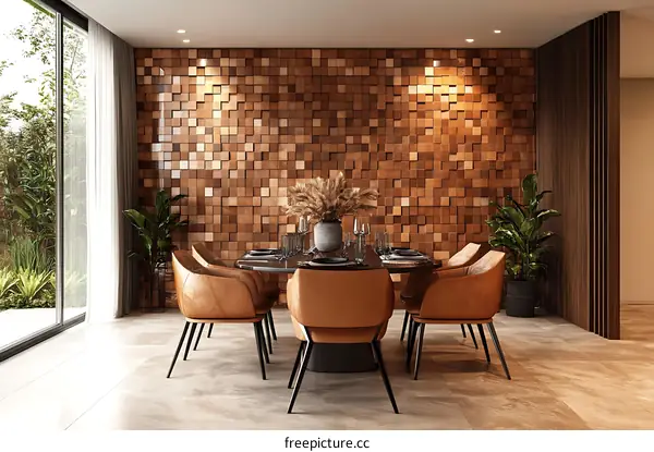 Modern Dining Room with Wood Panel Wall Design