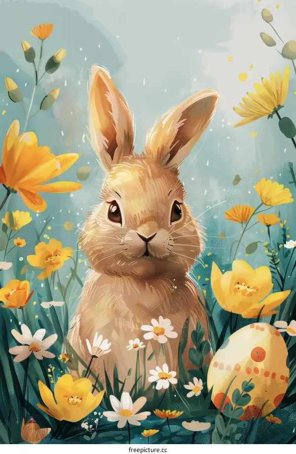 Cute Bunny Rabbit in a Field of Daffodils