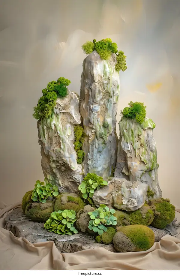 Green Moss Covered Rock Formation