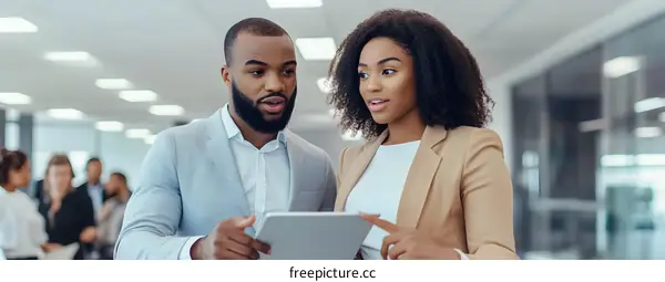 Two Business People Discussing on a Tablet