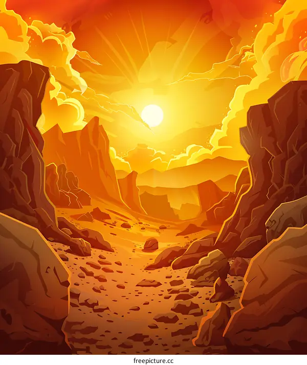 Orange Sunset Canyon Landscape Illustration