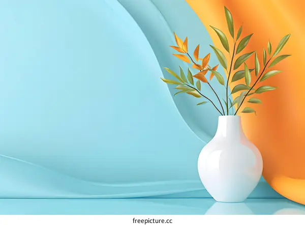 Minimalist 3D Render with Vase and Leaves