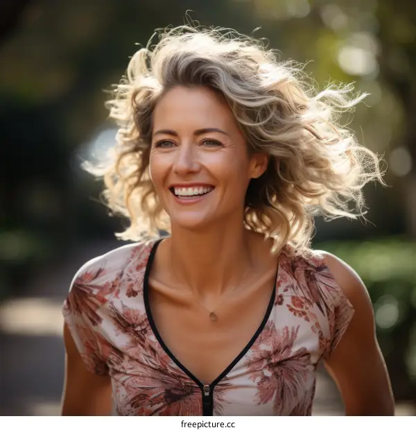 Portrait of a smiling blonde woman with short hair
