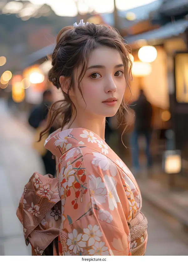 Asian Woman in Traditional Japanese Kimono