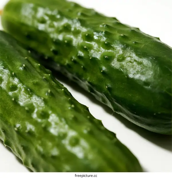 Fresh Green Cucumbers with Prickles on White Background