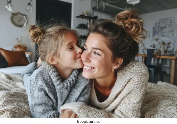 Mother and Daughter Affectionate Embrace