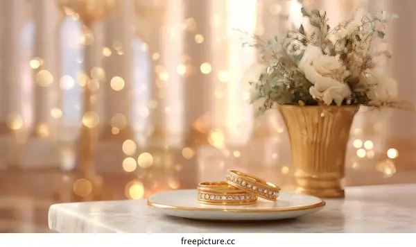 Elegant Gold Wedding Rings on a Plate