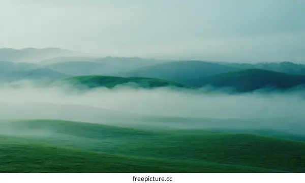 Misty Morning Landscape of Rolling Hills