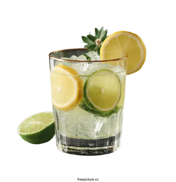 [Transparent Background PNG]Refreshing Citrus Sparkling Drink in a Glass
