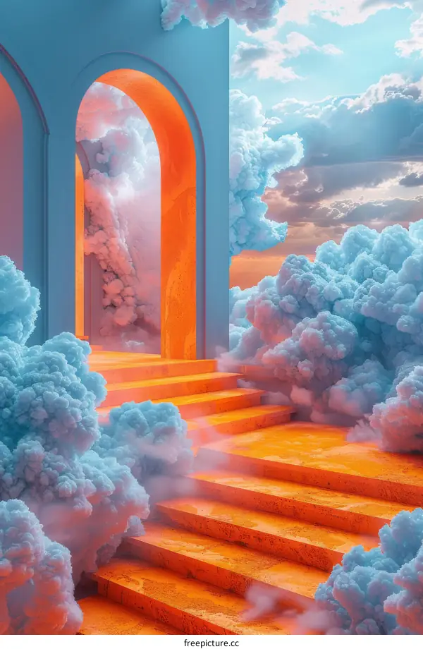 Surreal Orange Stairs to Sky