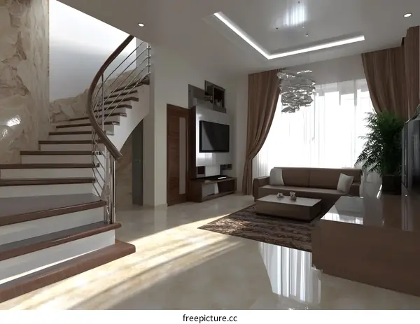 Modern Interior Design Living Room With Staircase