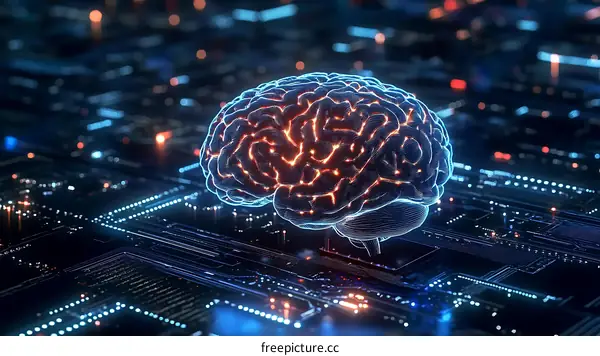 Digital Brain on Circuit Board Illustration