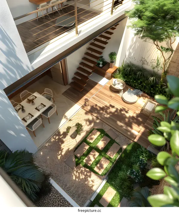 Modern Zen Garden Design With Wooden Deck And Stone Path