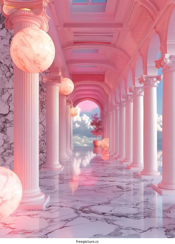 Pink Marble Arcade of a Dreamy  Architecture