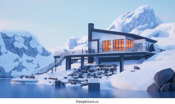 Modern Cabin on Snowy Mountainside