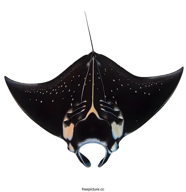 [Transparent Background PNG]Black and White Manta Ray Gliding Through Water