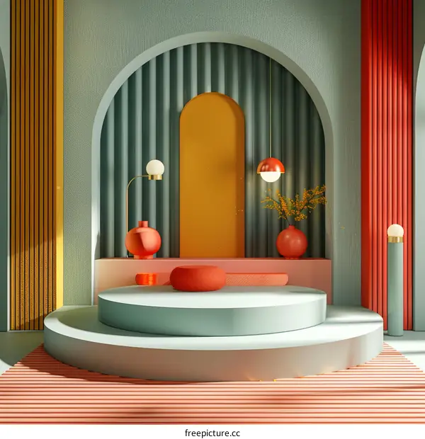 3D rendering of a room with a stage