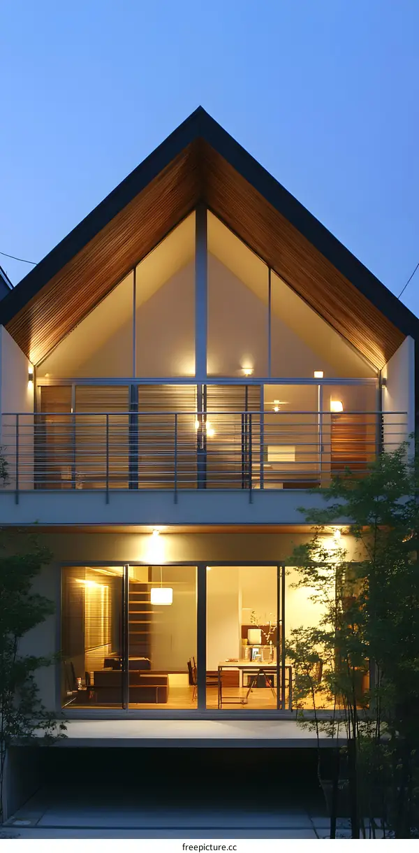 Modern House with Large Windows and Wooden Roof