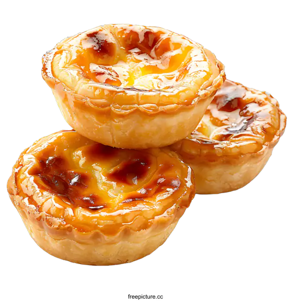 [Transparent Background PNG]Three delicious egg tarts on white background