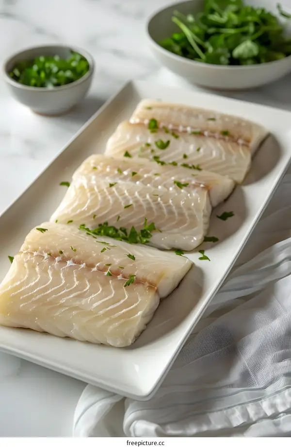 Fresh Cod Fillets on White Plate