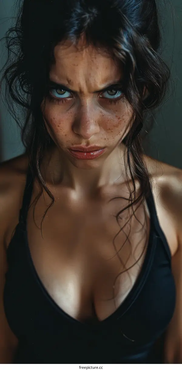 Portrait of a Fierce Woman with Freckles