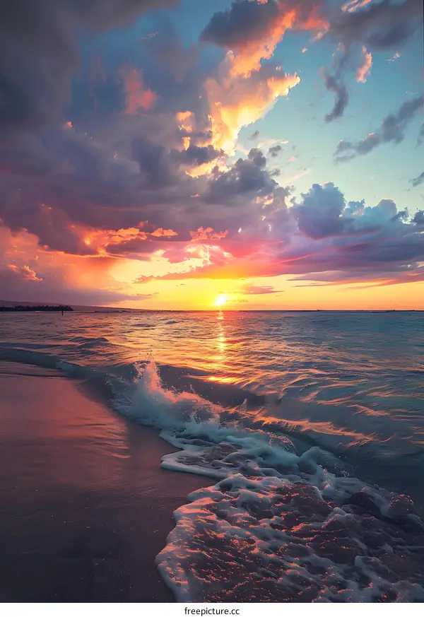 Stunning Sunset Over the Ocean and Beach