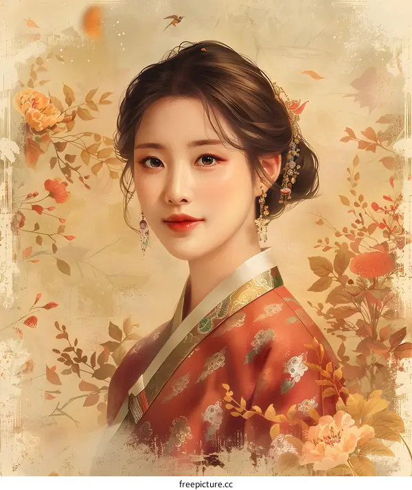 Elegant Woman in Traditional Korean Hanbok