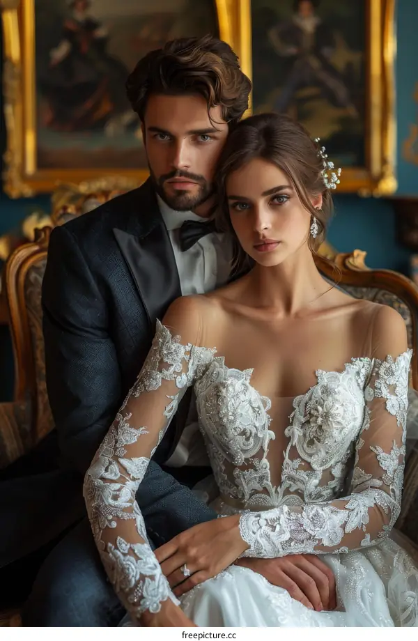 Elegant Wedding Couple in Luxurious Setting