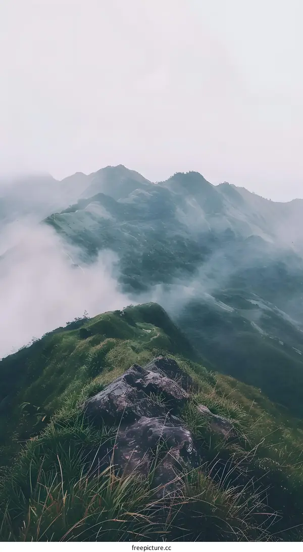 Green Mountains with Foggy Sky