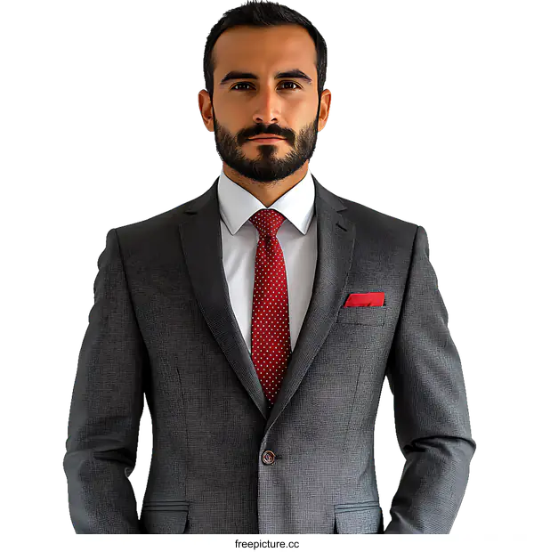 [Transparent Background PNG]Confident Business Professional in a Gray Suit
