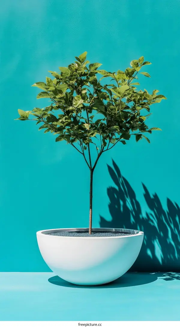 Modern Plant Pot with Lush Green Tree