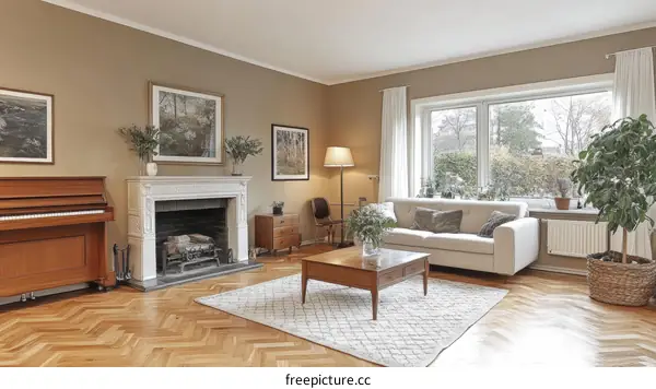 Cozy Living Room with Hardwood Flooring