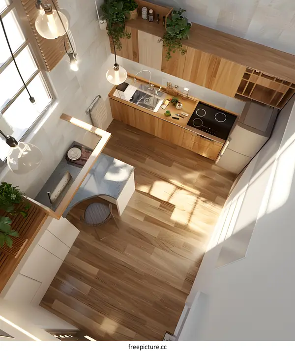 Modern Kitchen Design With Wooden Cabinets and White Walls