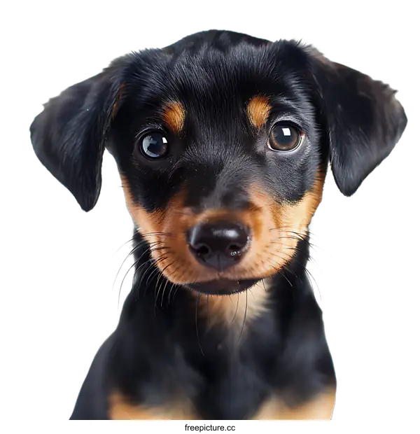 [Transparent Background PNG]Black and Tan Puppy with Big Brown Eyes