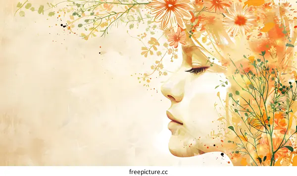 Woman with Flowers in Her Hair Illustration