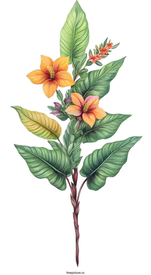 [Transparent Background PNG]Tropical Watercolor Floral Illustration
