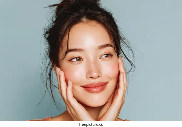Close-up Portrait of a Beautiful Woman with Radiant Skin