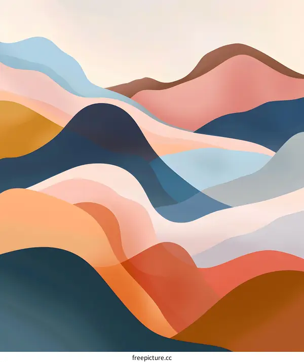 Abstract Mountain Landscape Illustration With Wavy Lines