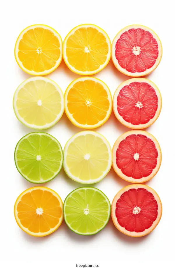 Assortment of Citrus Fruits: Orange, Lemon, Lime, and Grapefruit