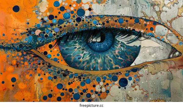 Blue Eye with Golden Bubbles: Abstract Digital Art